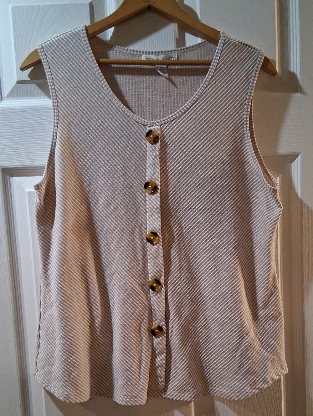 New York Laundry Beige Striped Button-Front Tank Top